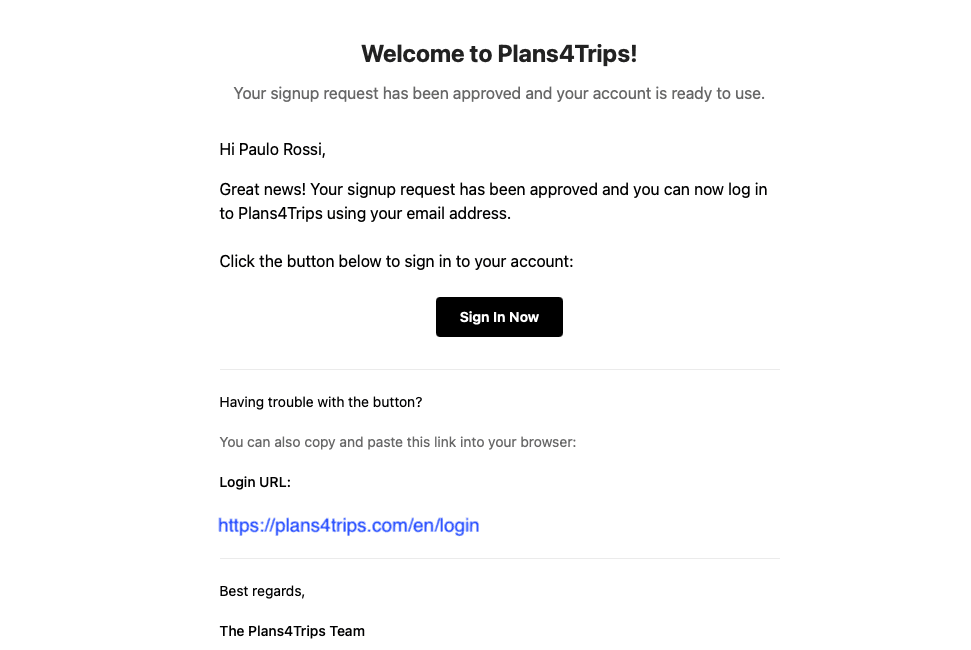 Signup Approved Email Screenshot