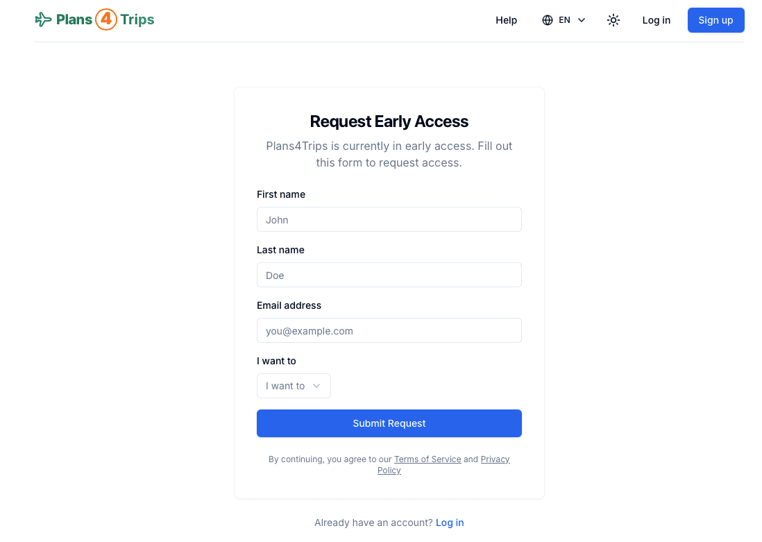 Signup Request Early Access Screenshot