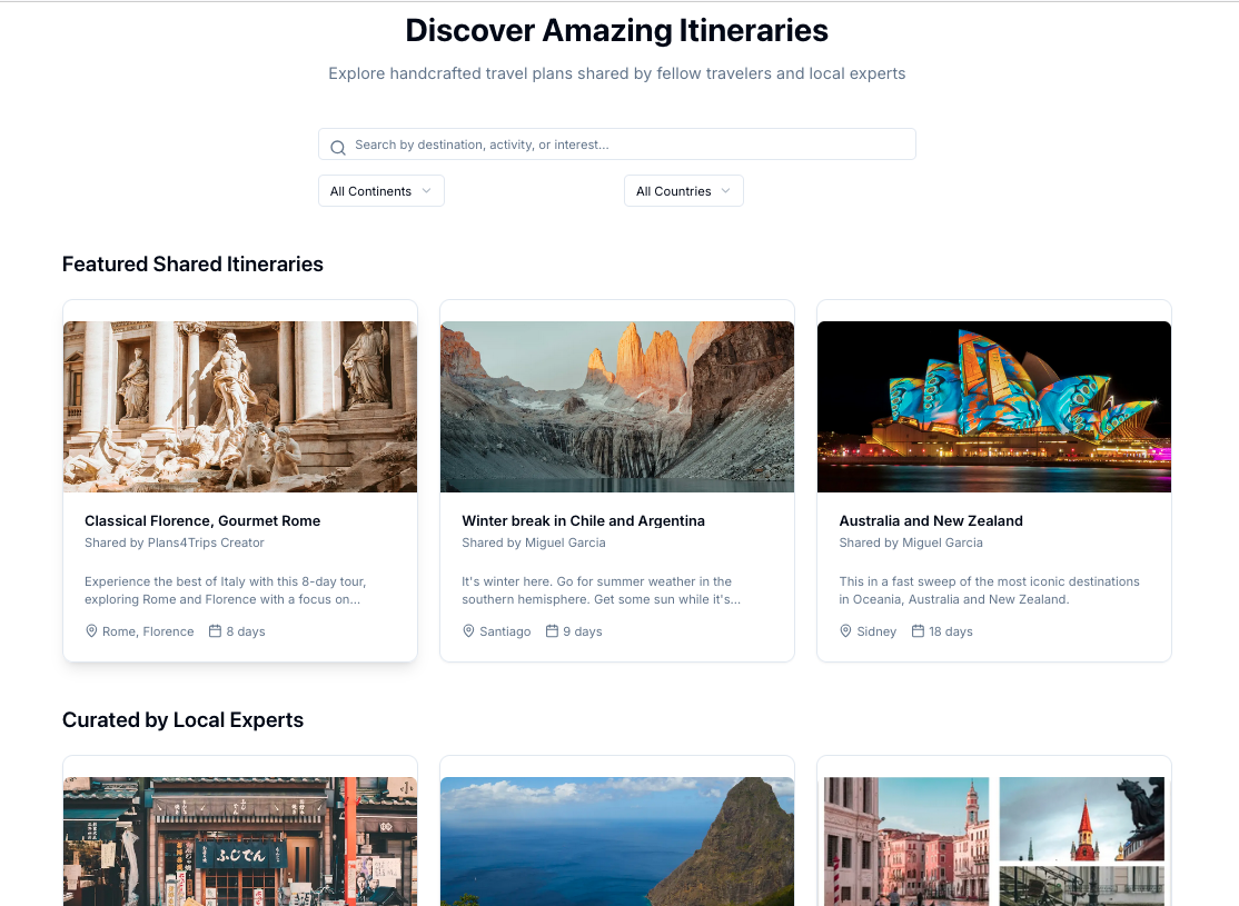 Discover Shared or Curated Itineraries Screenshot