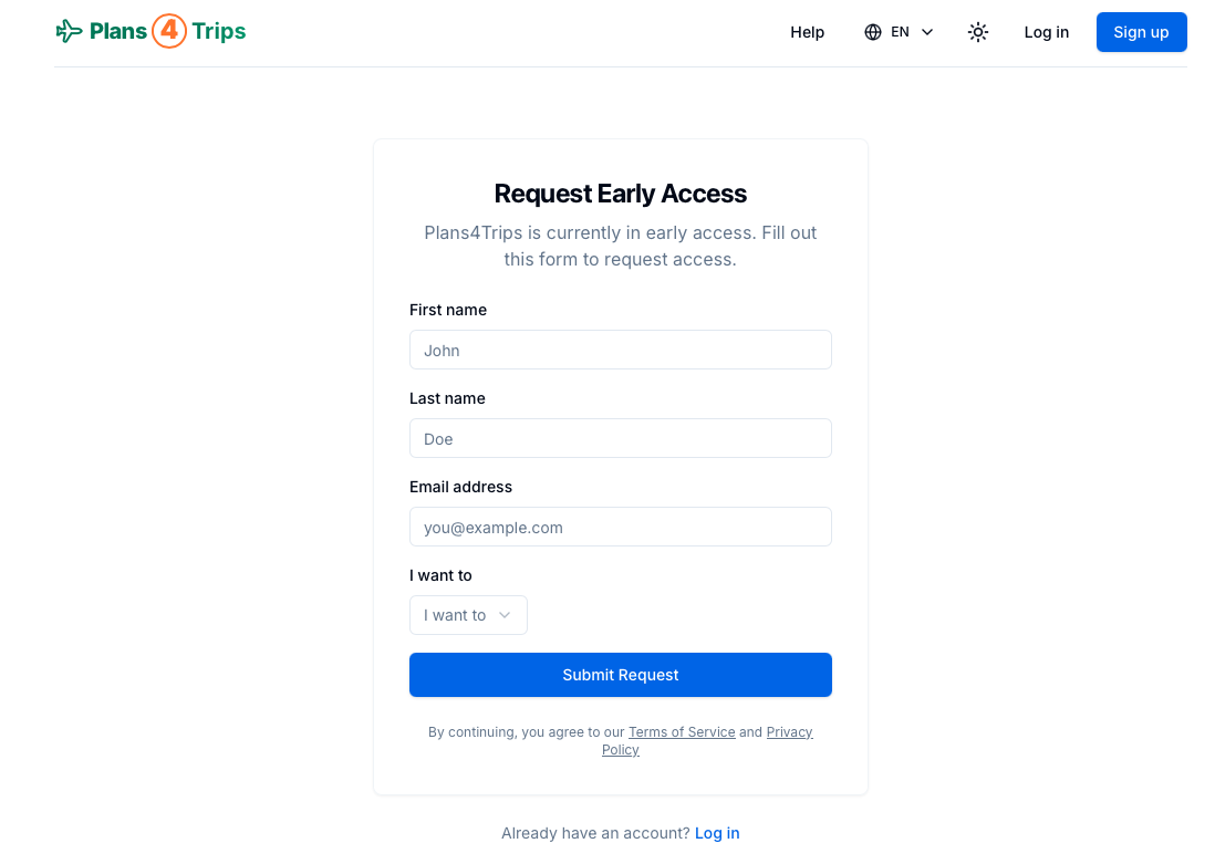 Signup Request Early Access Screenshot
